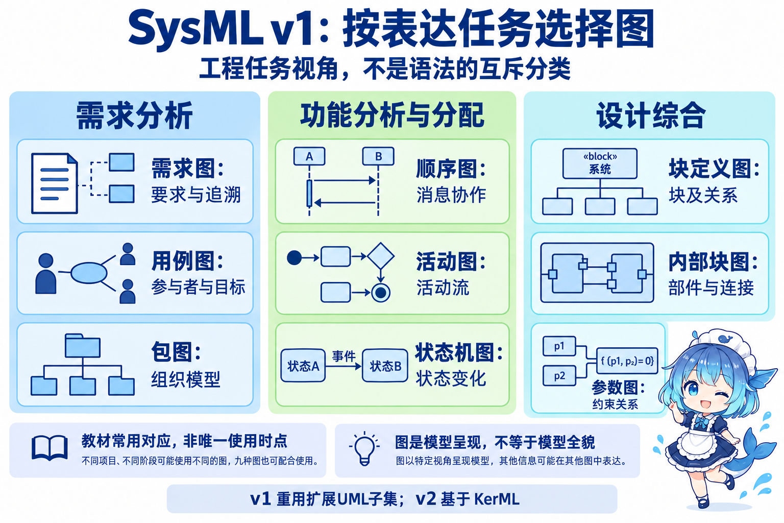 教材三类分析活动常用九种SysML一版图与表达任务的对应