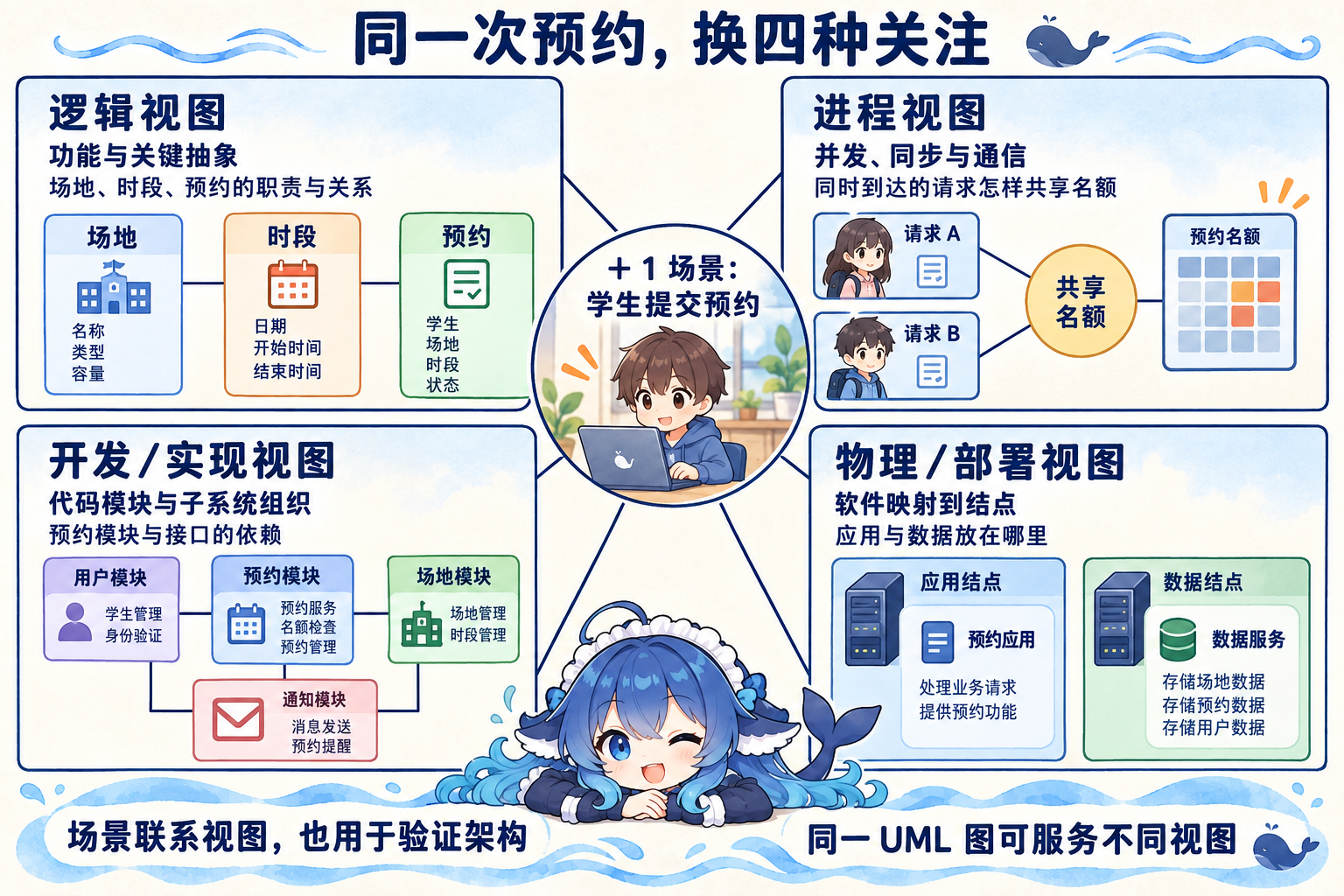 校园预约系统的逻辑进程开发物理四视图由同一场景联系