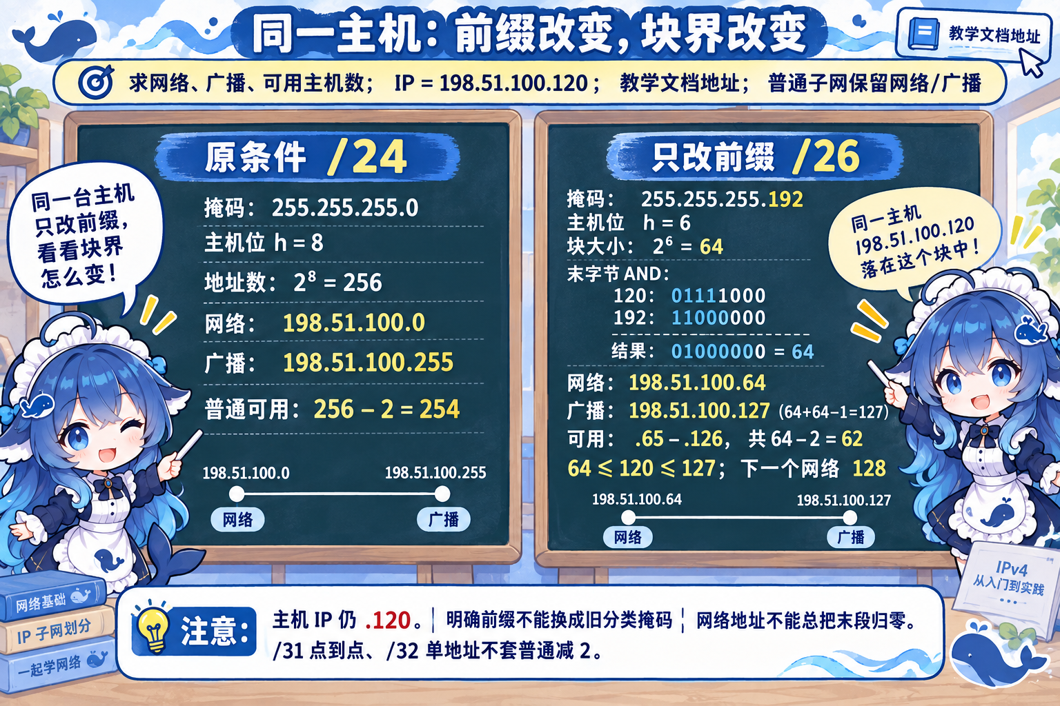 同一主机从24位到26位前缀的网络、广播与主机区间
