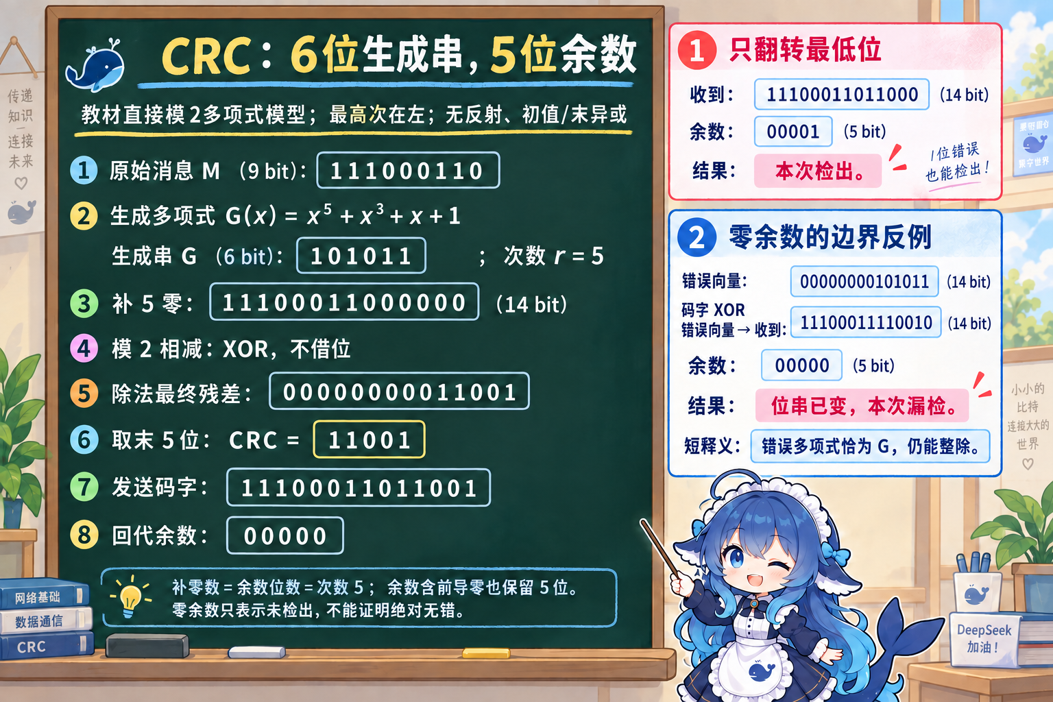 CRC补零、余数宽度与零余数漏检反例