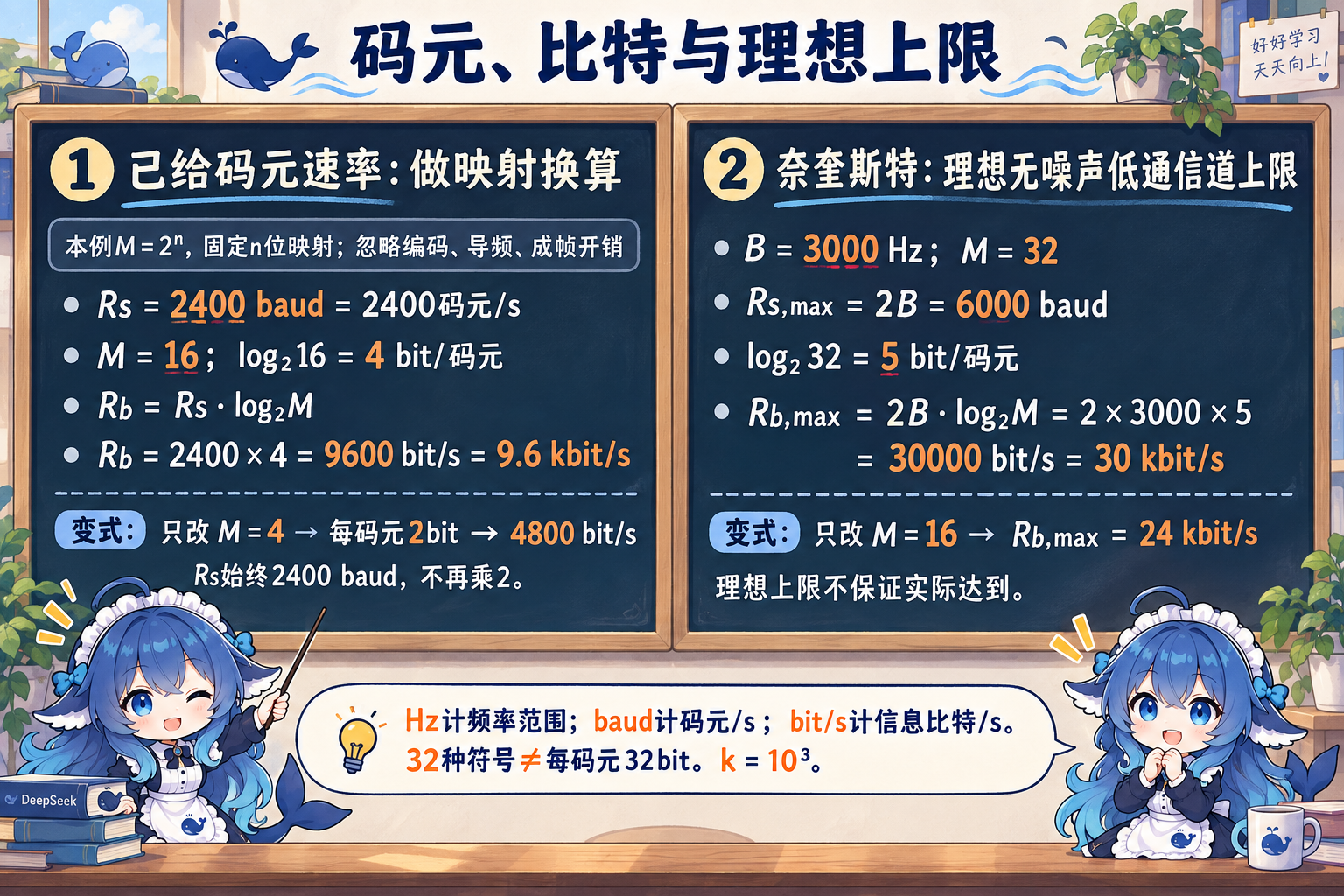 码元映射和奈氏理想上限的两块计算黑板