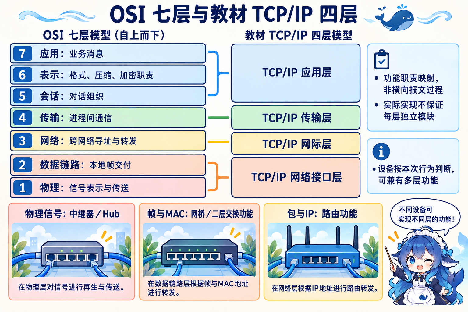 OSI七层与TCPIP四层、常见设备按行为定位