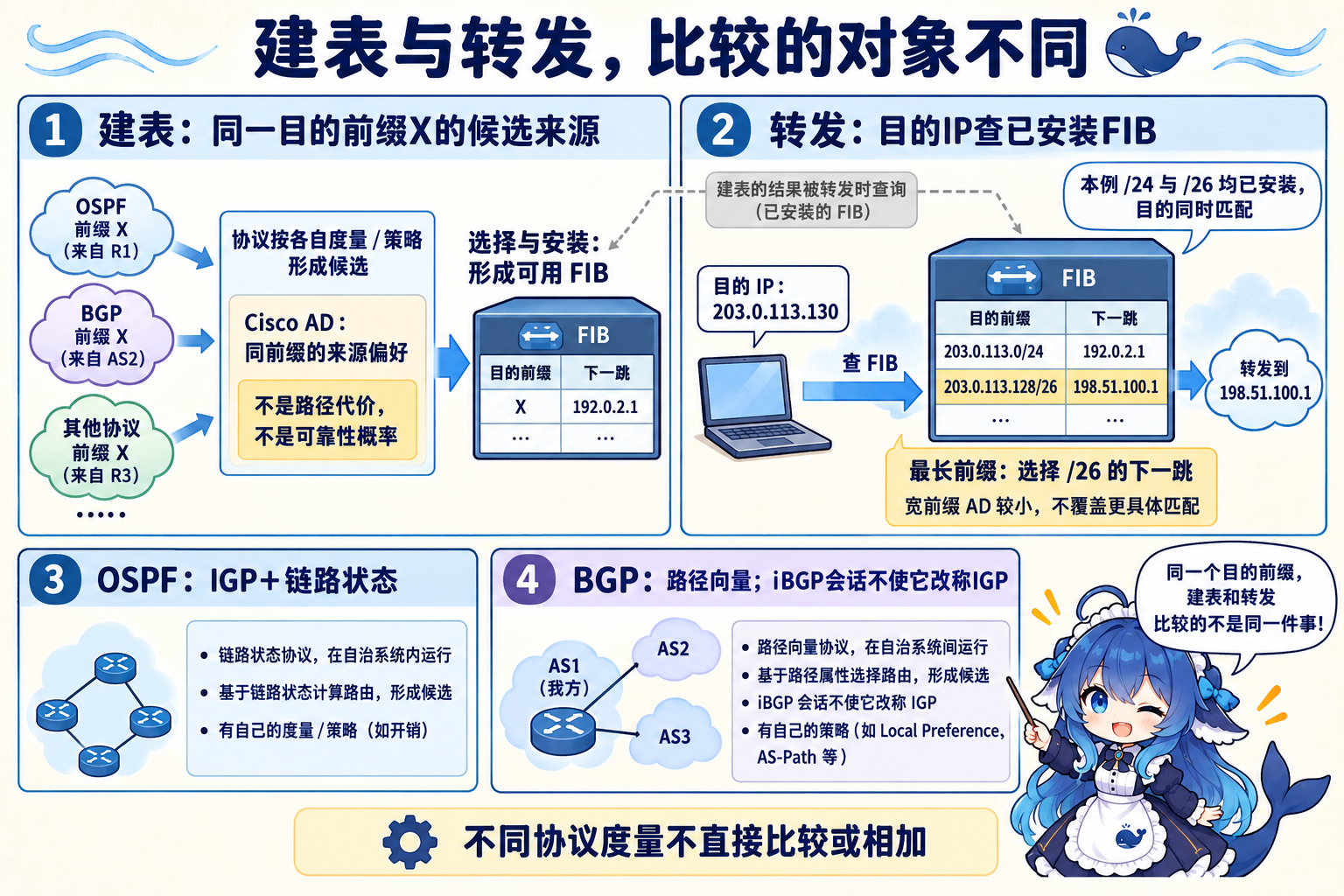 控制面形成同前缀候选与数据面最长前缀转发
