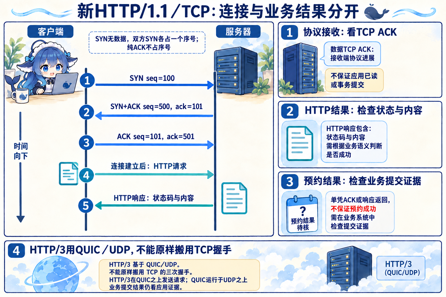 新TCP握手、HTTP请求和业务确认的不同阶段