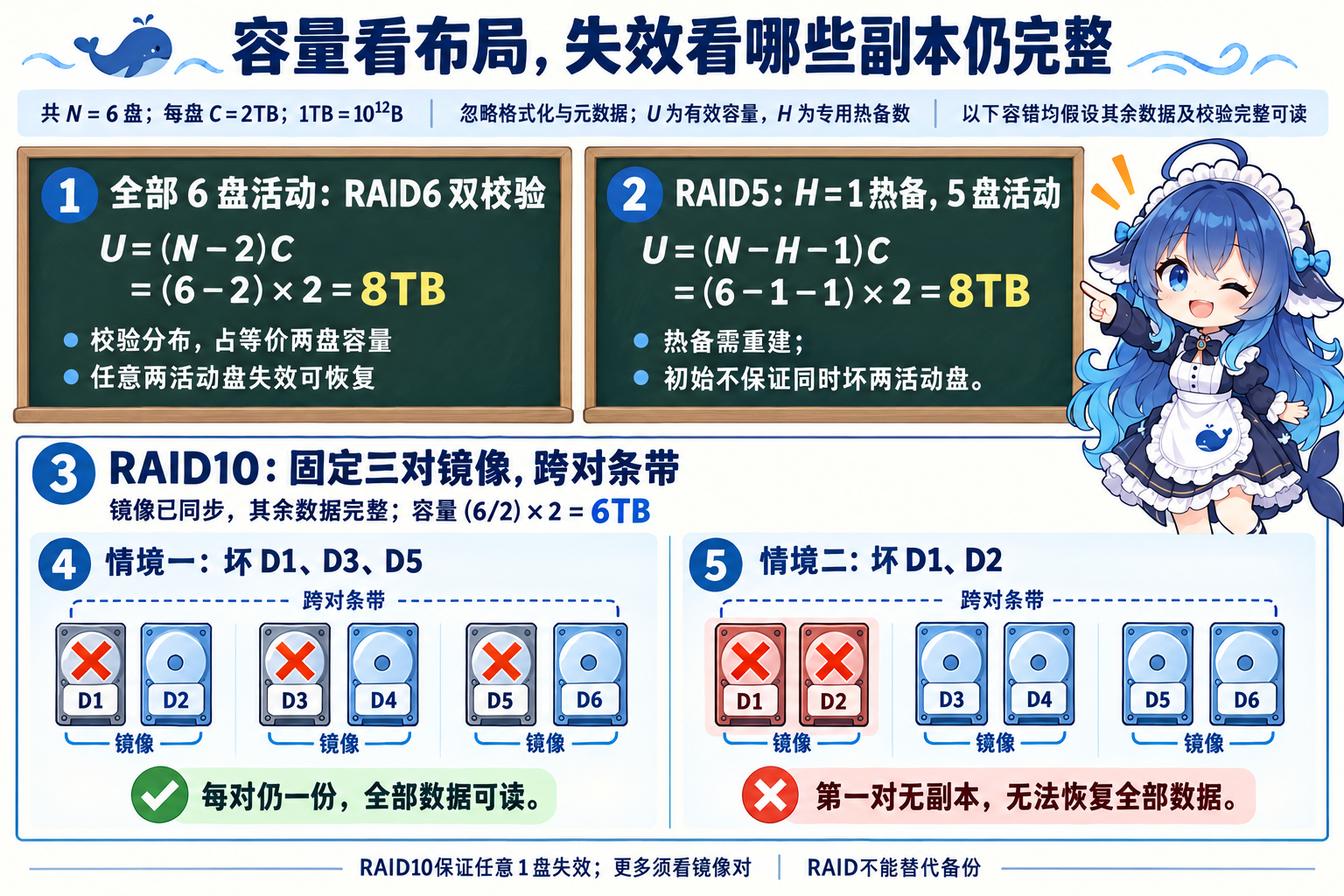 六盘2TB阵列的有效容量和RAID10镜像对失效条件
