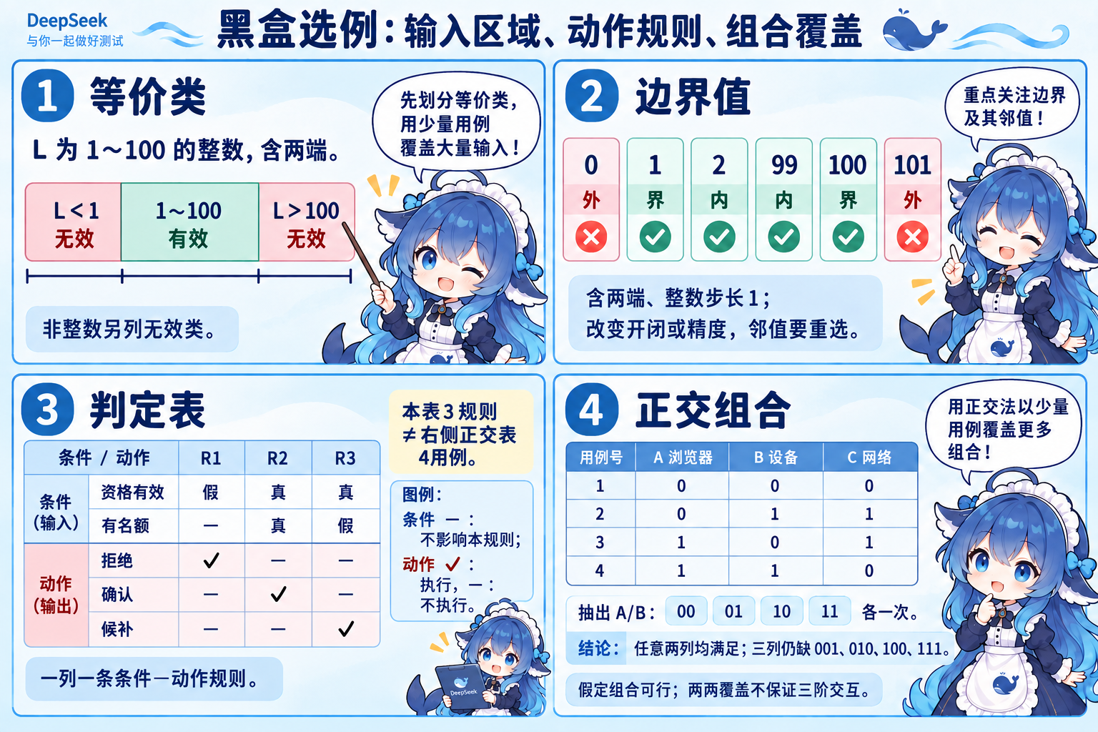 黑盒选例从等价区域和边界,推进到条件规则与两两组合