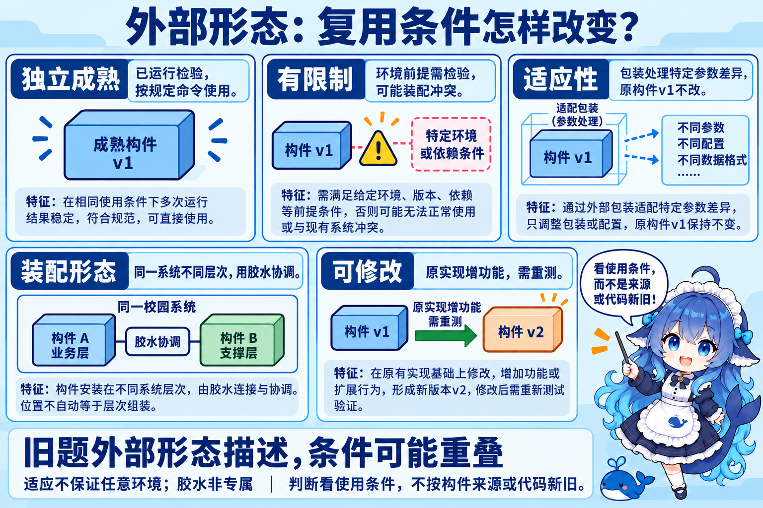 同一通知构件在五种旧题外部形态下的条件对照