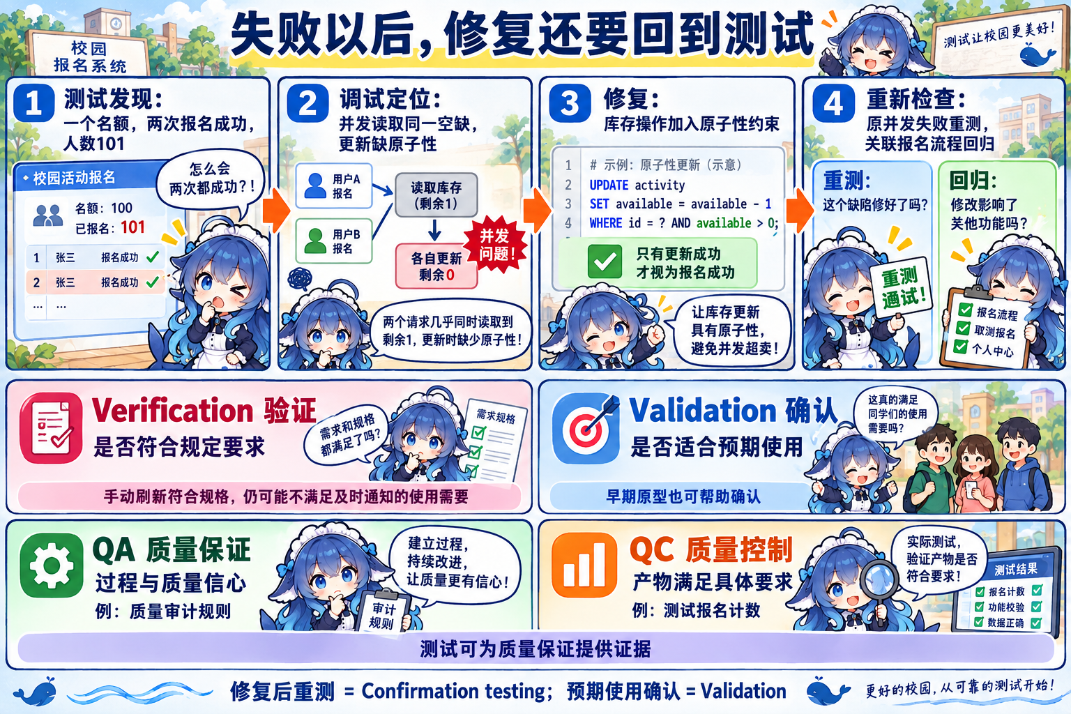 失败、调试、修复后重测与跨层回归,以及 V&V、QA/QC 的观察问题