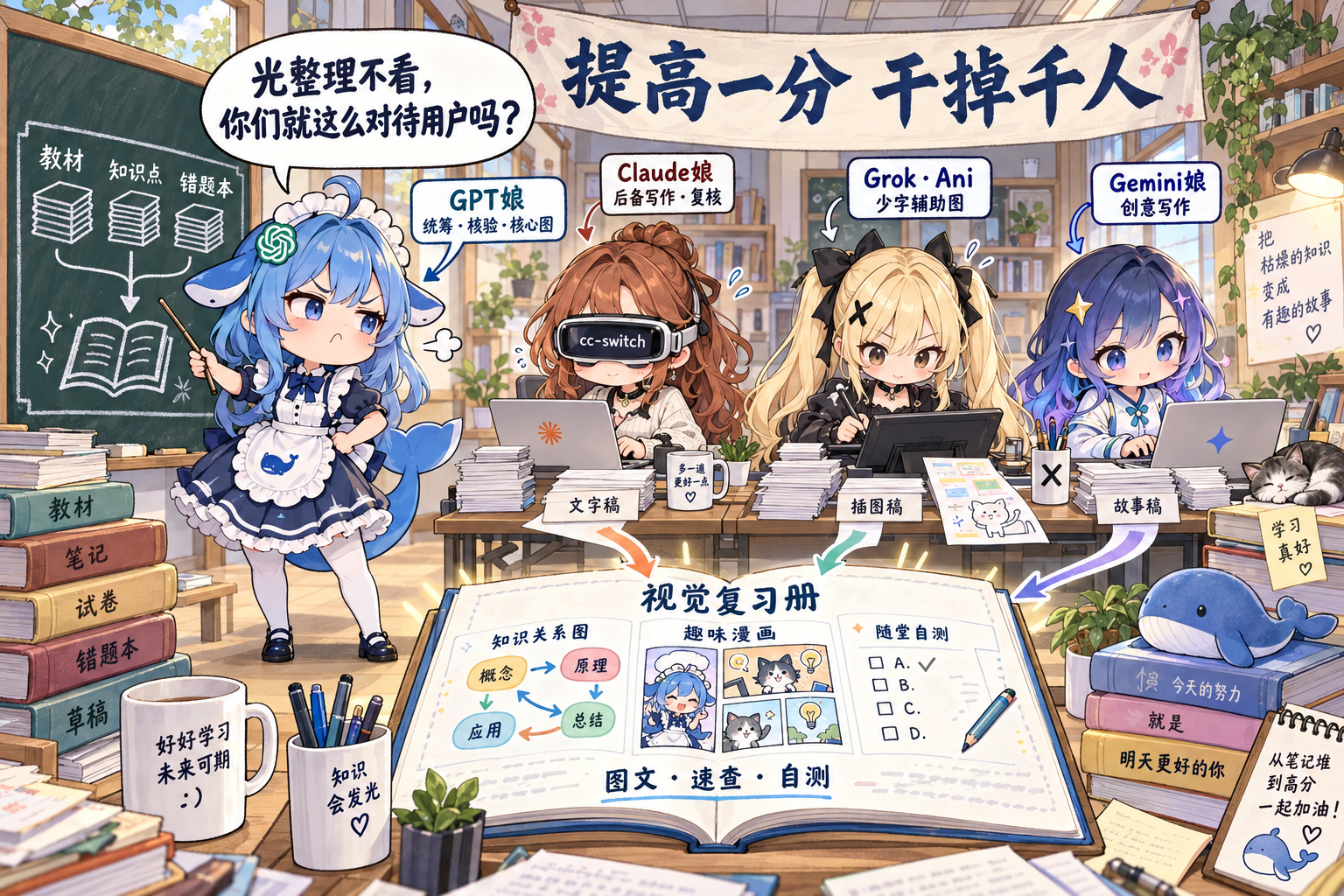 GPT、Gemini、Claude 和 Ani 协作制作视觉复习册
